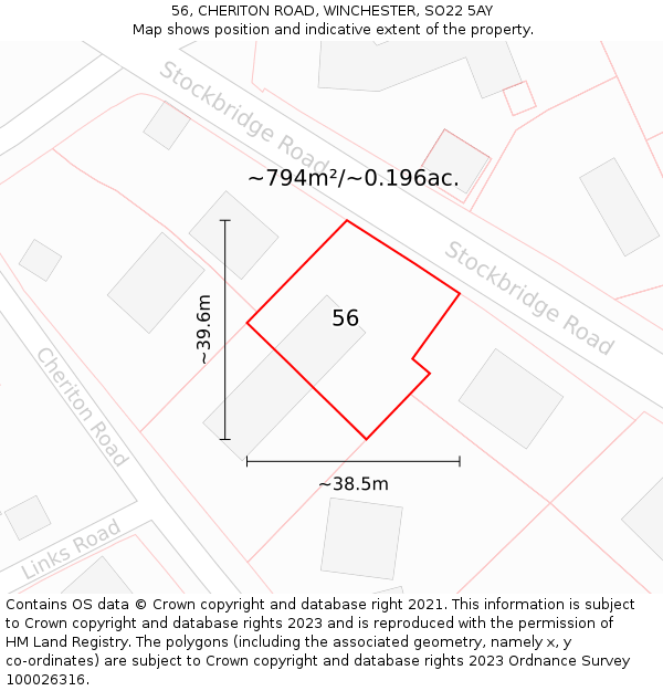 56, CHERITON ROAD, WINCHESTER, SO22 5AY: Plot and title map