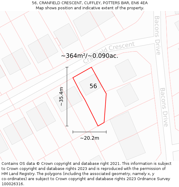 56, CRANFIELD CRESCENT, CUFFLEY, POTTERS BAR, EN6 4EA: Plot and title map