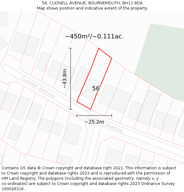 56, CUDNELL AVENUE, BOURNEMOUTH, BH11 9DA: Plot and title map