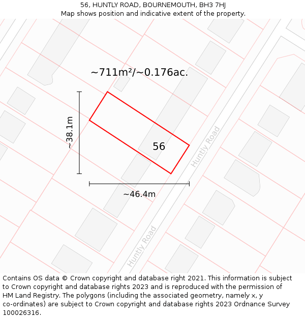 56, HUNTLY ROAD, BOURNEMOUTH, BH3 7HJ: Plot and title map