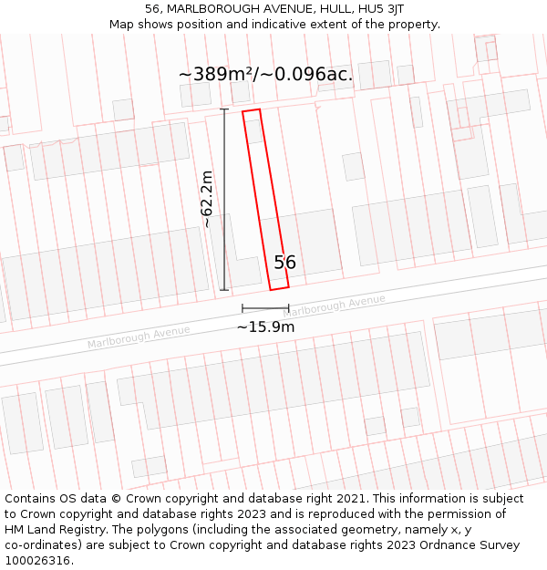 56, MARLBOROUGH AVENUE, HULL, HU5 3JT: Plot and title map