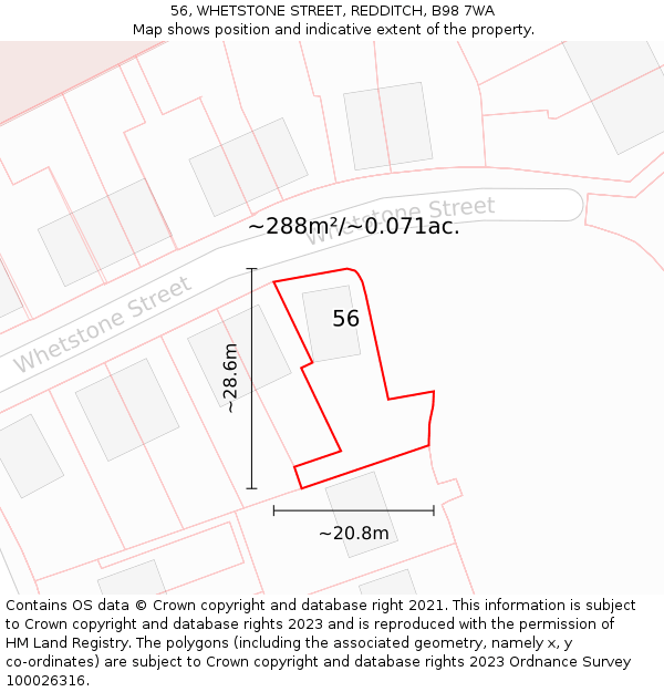 56, WHETSTONE STREET, REDDITCH, B98 7WA: Plot and title map