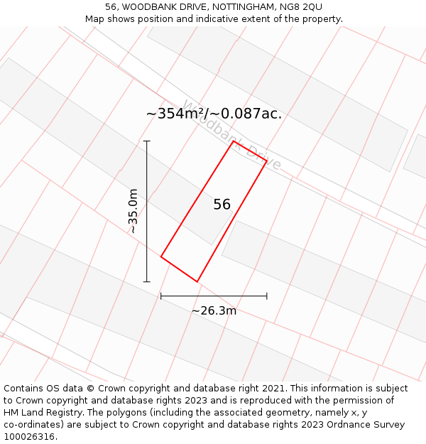 56, WOODBANK DRIVE, NOTTINGHAM, NG8 2QU: Plot and title map