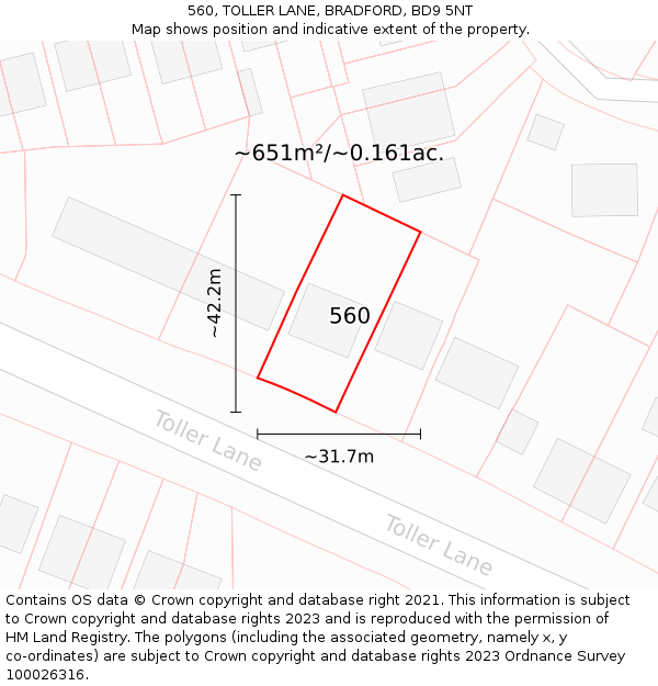 560, TOLLER LANE, BRADFORD, BD9 5NT: Plot and title map