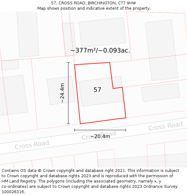 57, CROSS ROAD, BIRCHINGTON, CT7 9HW: Plot and title map