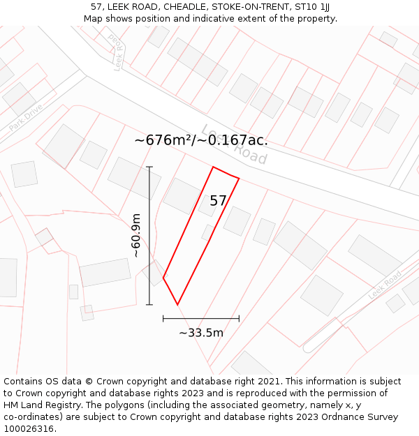 57, LEEK ROAD, CHEADLE, STOKE-ON-TRENT, ST10 1JJ: Plot and title map