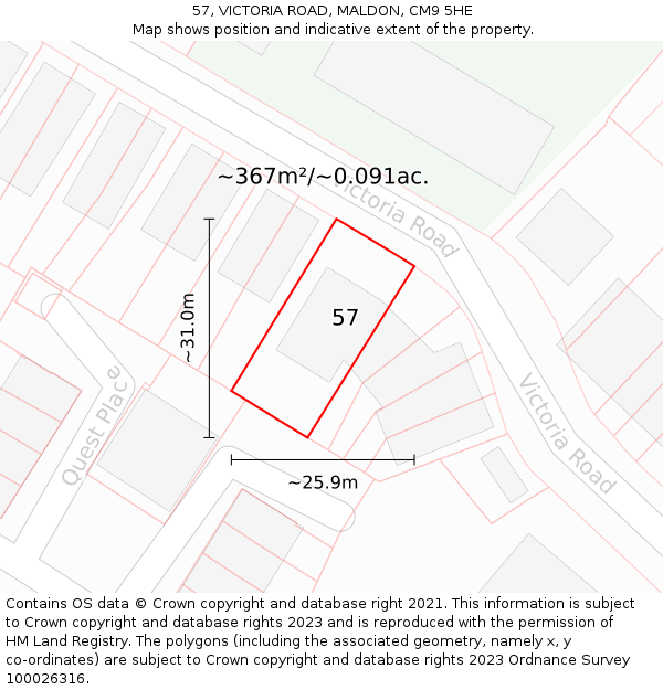 57, VICTORIA ROAD, MALDON, CM9 5HE: Plot and title map