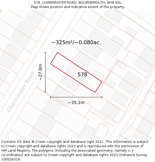 578, CHARMINSTER ROAD, BOURNEMOUTH, BH8 9SL: Plot and title map