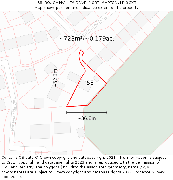 58, BOUGAINVILLEA DRIVE, NORTHAMPTON, NN3 3XB: Plot and title map