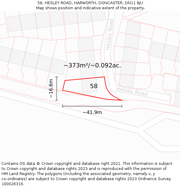 58, HESLEY ROAD, HARWORTH, DONCASTER, DN11 8JU: Plot and title map