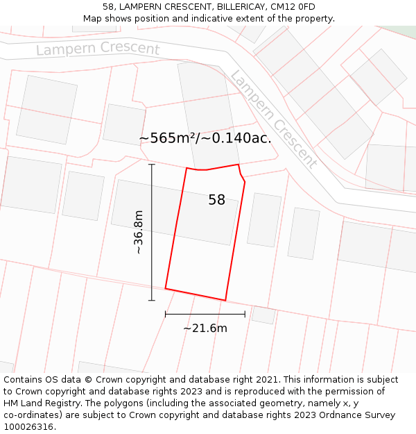 58, LAMPERN CRESCENT, BILLERICAY, CM12 0FD: Plot and title map