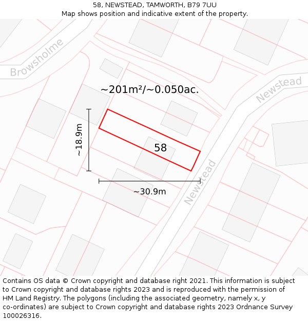 58, NEWSTEAD, TAMWORTH, B79 7UU: Plot and title map