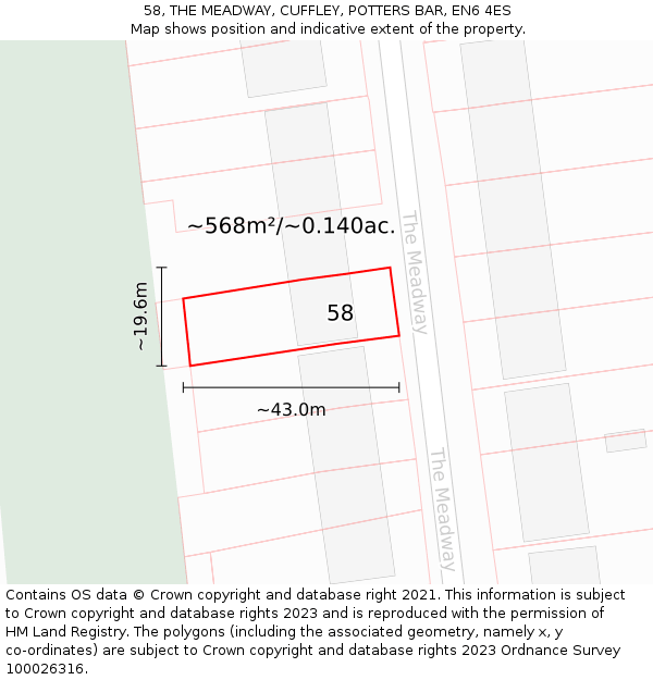 58, THE MEADWAY, CUFFLEY, POTTERS BAR, EN6 4ES: Plot and title map