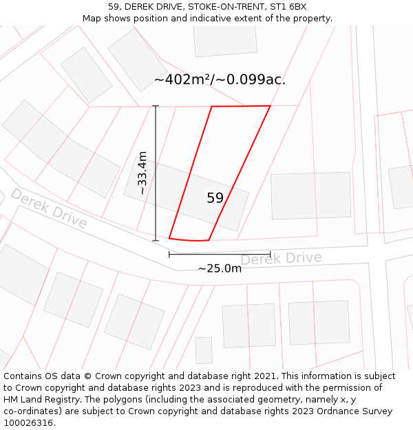 59, DEREK DRIVE, STOKE-ON-TRENT, ST1 6BX: Plot and title map