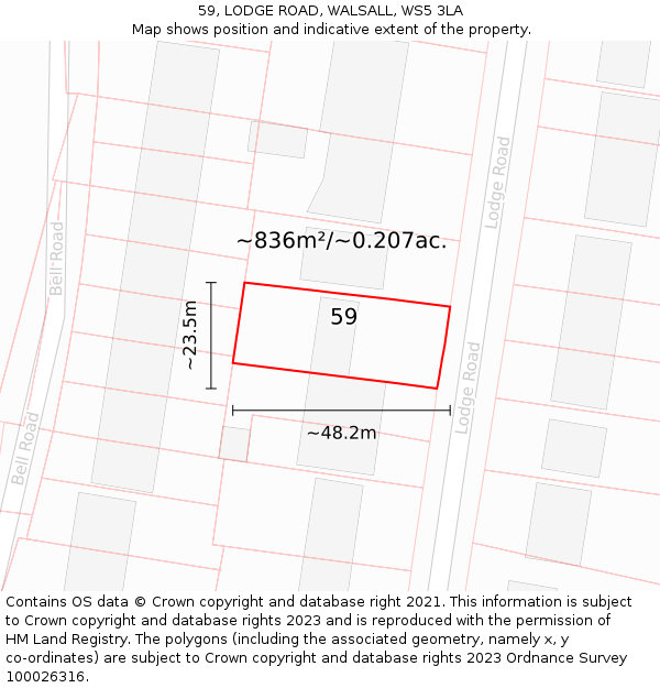 59, LODGE ROAD, WALSALL, WS5 3LA: Plot and title map