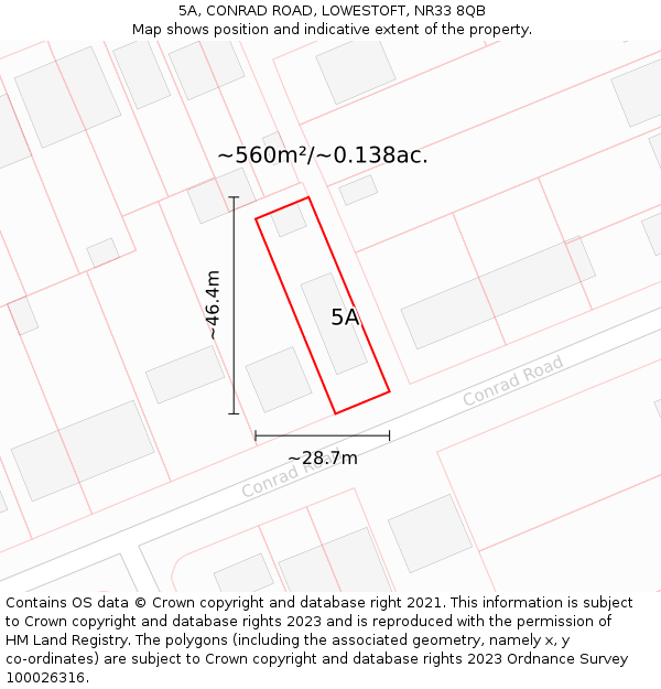 5A, CONRAD ROAD, LOWESTOFT, NR33 8QB: Plot and title map