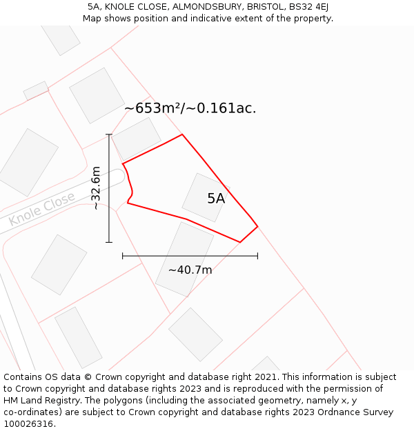 5A, KNOLE CLOSE, ALMONDSBURY, BRISTOL, BS32 4EJ: Plot and title map