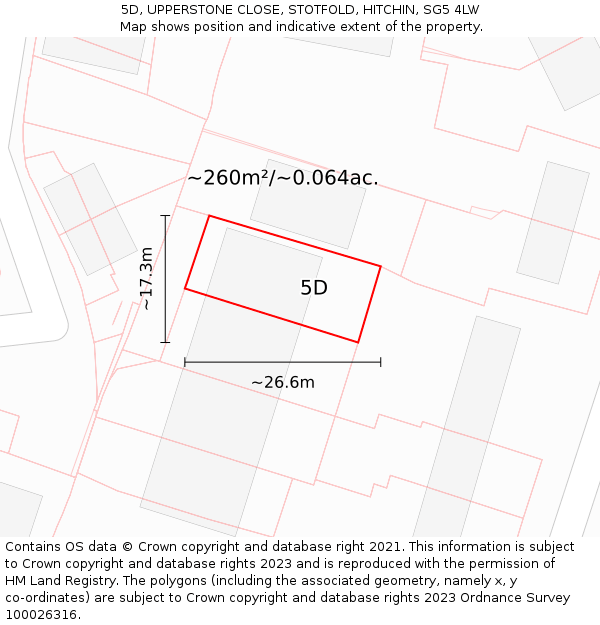 5D, UPPERSTONE CLOSE, STOTFOLD, HITCHIN, SG5 4LW: Plot and title map