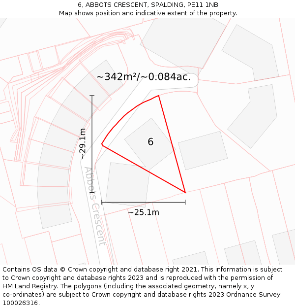 6, ABBOTS CRESCENT, SPALDING, PE11 1NB: Plot and title map