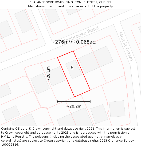 6, ALANBROOKE ROAD, SAIGHTON, CHESTER, CH3 6FL: Plot and title map