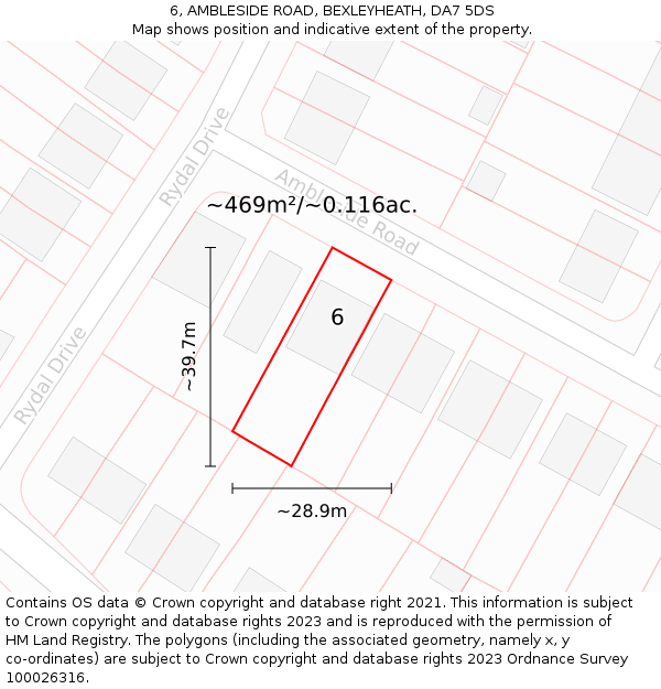 6, AMBLESIDE ROAD, BEXLEYHEATH, DA7 5DS: Plot and title map