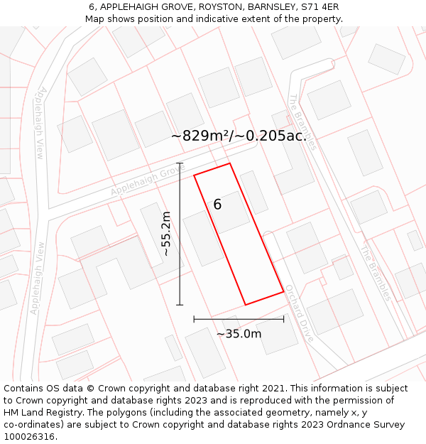 6, APPLEHAIGH GROVE, ROYSTON, BARNSLEY, S71 4ER: Plot and title map