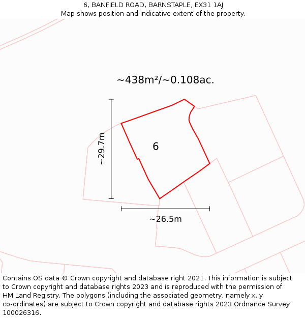 6, BANFIELD ROAD, BARNSTAPLE, EX31 1AJ: Plot and title map