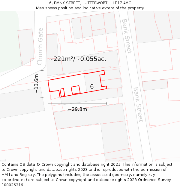 6, BANK STREET, LUTTERWORTH, LE17 4AG: Plot and title map