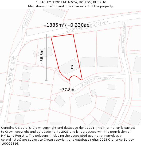 6, BARLEY BROOK MEADOW, BOLTON, BL1 7HP: Plot and title map