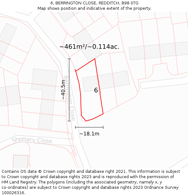 6, BERRINGTON CLOSE, REDDITCH, B98 0TG: Plot and title map