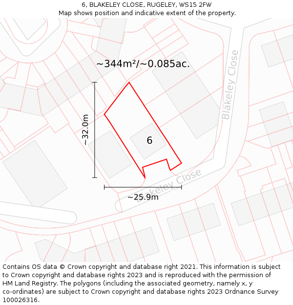 6, BLAKELEY CLOSE, RUGELEY, WS15 2FW: Plot and title map