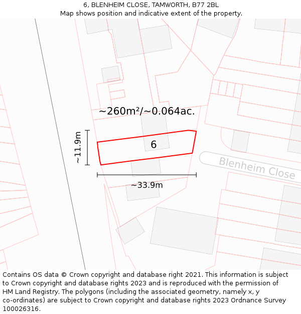 6, BLENHEIM CLOSE, TAMWORTH, B77 2BL: Plot and title map