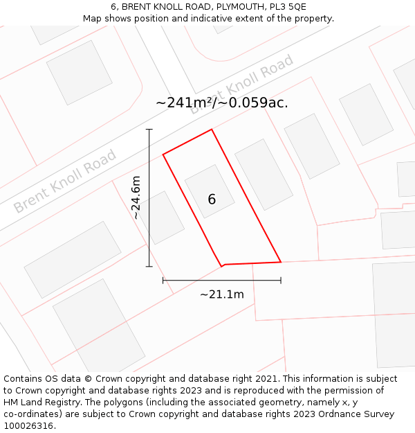 6, BRENT KNOLL ROAD, PLYMOUTH, PL3 5QE: Plot and title map