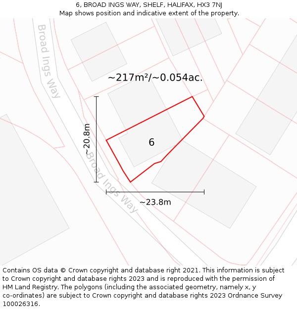 6, BROAD INGS WAY, SHELF, HALIFAX, HX3 7NJ: Plot and title map