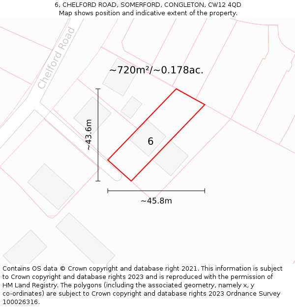 6, CHELFORD ROAD, SOMERFORD, CONGLETON, CW12 4QD: Plot and title map