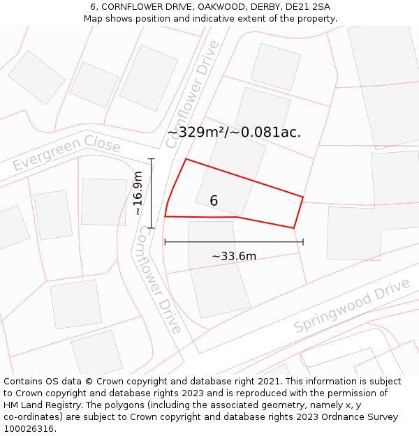 6, CORNFLOWER DRIVE, OAKWOOD, DERBY, DE21 2SA: Plot and title map