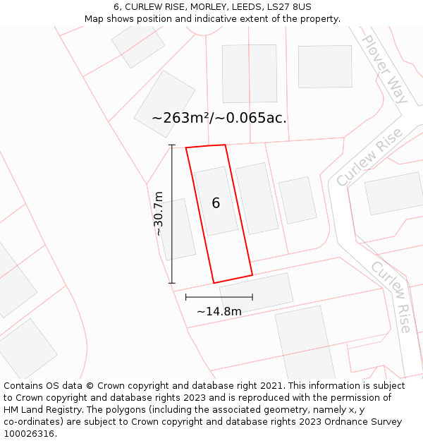 6, CURLEW RISE, MORLEY, LEEDS, LS27 8US: Plot and title map