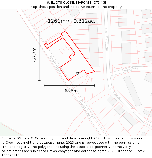 6, ELIOTS CLOSE, MARGATE, CT9 4GJ: Plot and title map