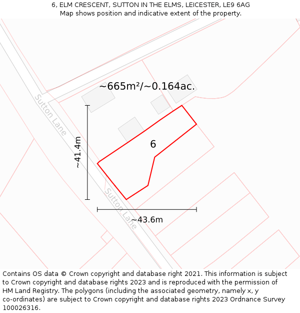 6, ELM CRESCENT, SUTTON IN THE ELMS, LEICESTER, LE9 6AG: Plot and title map