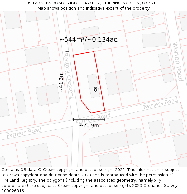 6, FARRIERS ROAD, MIDDLE BARTON, CHIPPING NORTON, OX7 7EU: Plot and title map