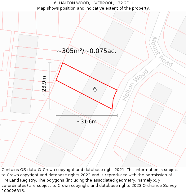 6, HALTON WOOD, LIVERPOOL, L32 2DH: Plot and title map