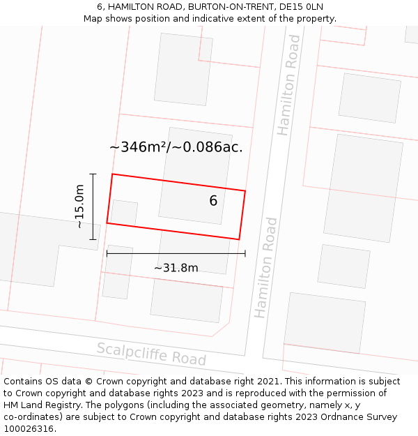 6, HAMILTON ROAD, BURTON-ON-TRENT, DE15 0LN: Plot and title map