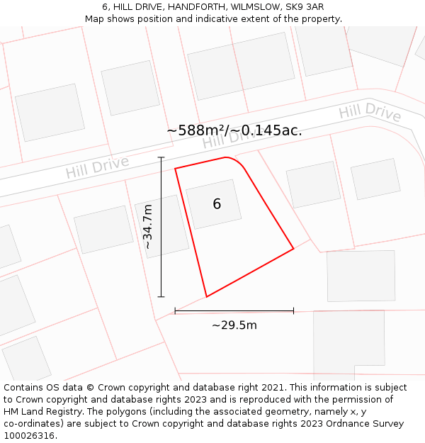 6, HILL DRIVE, HANDFORTH, WILMSLOW, SK9 3AR: Plot and title map