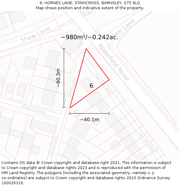 6, HORNES LANE, STAINCROSS, BARNSLEY, S75 6LQ: Plot and title map