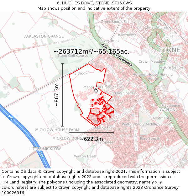 6, HUGHES DRIVE, STONE, ST15 0WS: Plot and title map