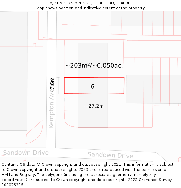 6, KEMPTON AVENUE, HEREFORD, HR4 9LT: Plot and title map