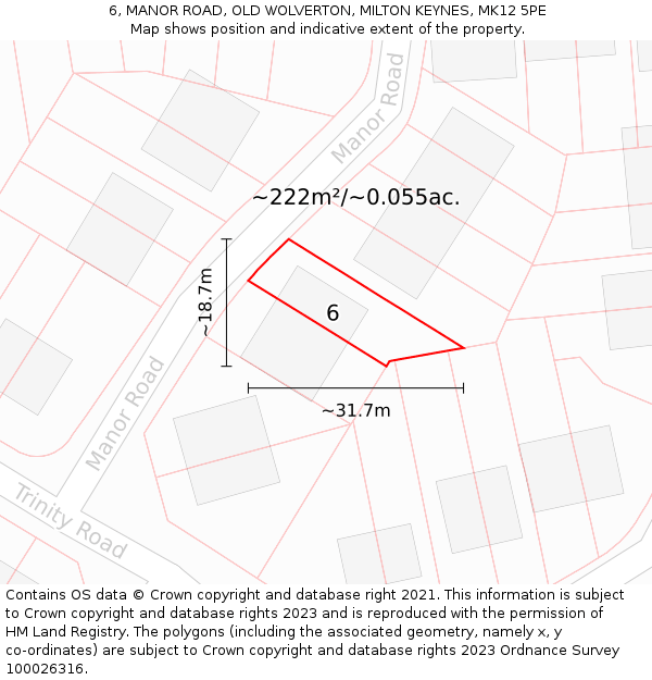 6, MANOR ROAD, OLD WOLVERTON, MILTON KEYNES, MK12 5PE: Plot and title map