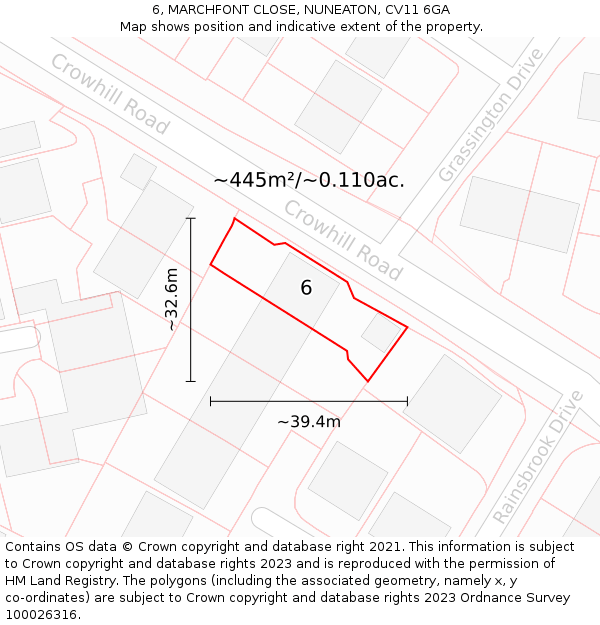 6, MARCHFONT CLOSE, NUNEATON, CV11 6GA: Plot and title map