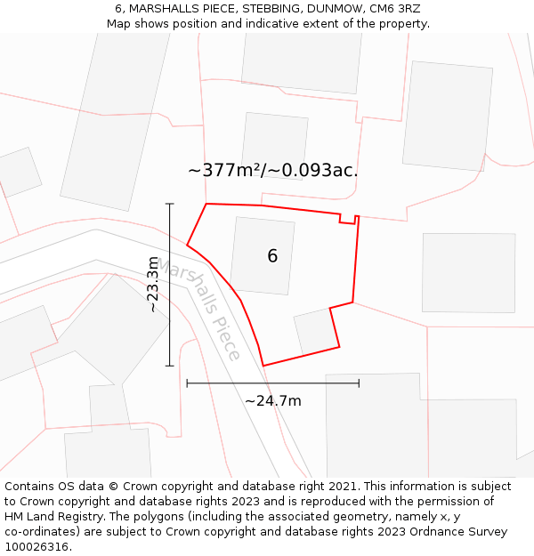 6, MARSHALLS PIECE, STEBBING, DUNMOW, CM6 3RZ: Plot and title map