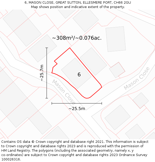 6, MASON CLOSE, GREAT SUTTON, ELLESMERE PORT, CH66 2GU: Plot and title map